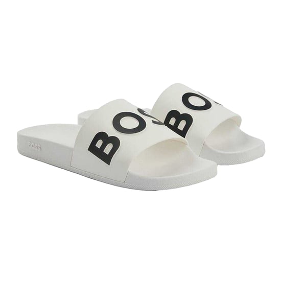 Boss - "Bay" Logo Pantoffeln für Herren/Damen Unisex, Synthetischer Stoff, Flach (Weiß) - Image 1