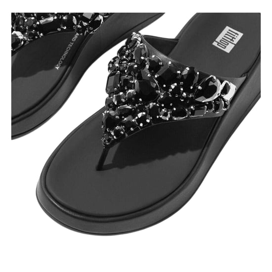 FitFlop - Mit Juwelen besetzt Sandalen für Damen, Leder, flach geformter Absatz (Schwarz) - Image 5