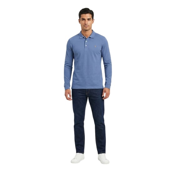 Farah - Poloshirt für Herren, Baumwollmischung, Langärmlig (Pfauenblau) - Image 1