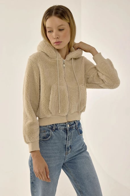 Plüsch-Crop-Jacke mit Reißverschlusskragen - Image 3