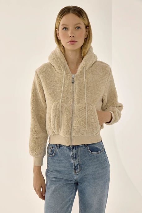 Plüsch-Crop-Jacke mit Reißverschlusskragen - Image 5