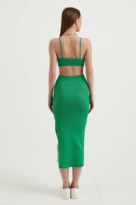 2 Teile: V-Ausschnitt Bodycon Crop Top & Hohe Taille Maxi mit Seitenschlitz - Image 4