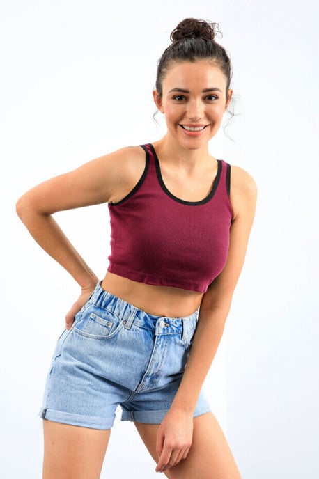 Rippstrick Baumwollmischung Ärmelloses Cropped Top - Image 3
