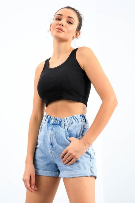 Rippstrick Baumwollmischung Ärmelloses Cropped Top - Image 4