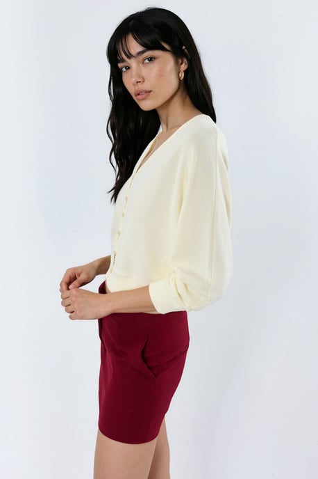 V-Ausschnitt Geripptes Crop-Cardigan - Image 2