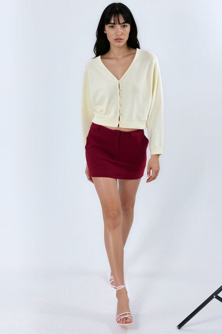 V-Ausschnitt Geripptes Crop-Cardigan - Image 3
