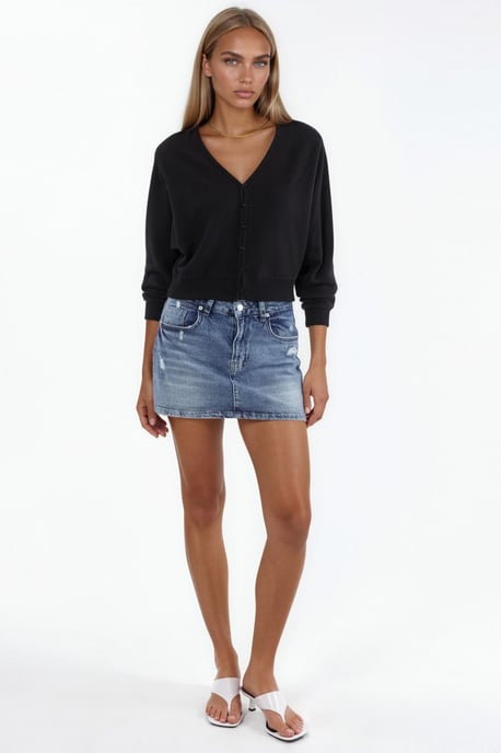 V-Neck Ribbed Crop Cardigan - Image 3