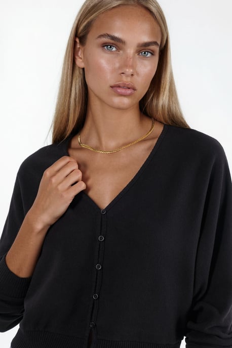 V-Neck Ribbed Crop Cardigan - Image 4