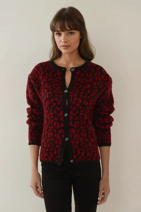 Lässiger Fit Leopardenmuster Strickcardigan - Image 1