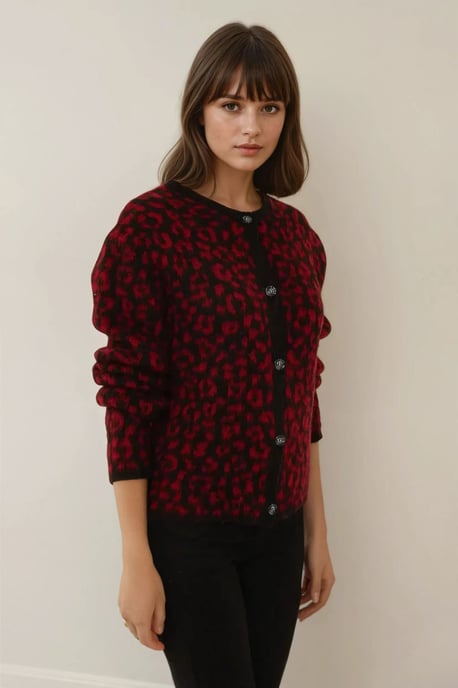 Lässiger Fit Leopardenmuster Strickcardigan - Image 3
