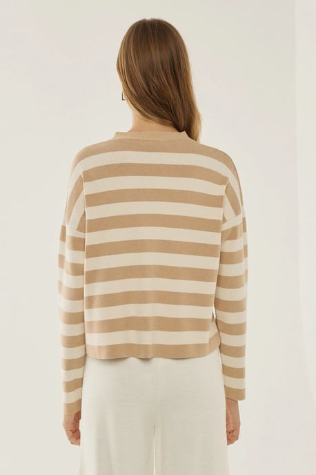 Gestreifter V-Ausschnitt-Cardigan mit Knopfdetails - Image 5
