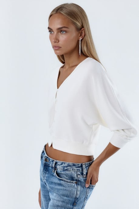 V-Neck Ribbed Crop Cardigan - Image 2