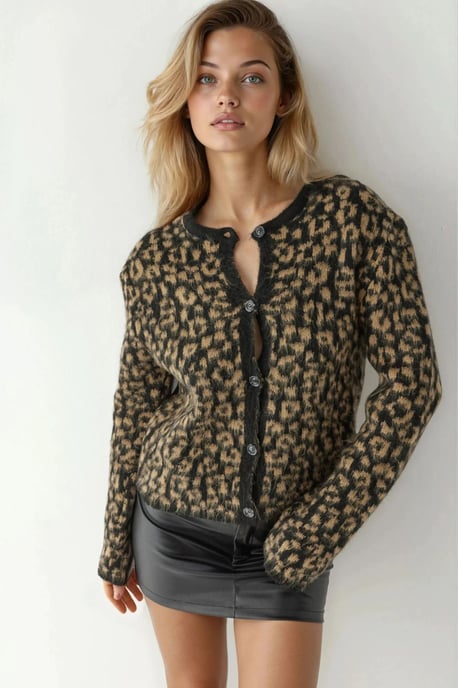 Lässiger Leopardenmuster Strickcardigan - Image 1