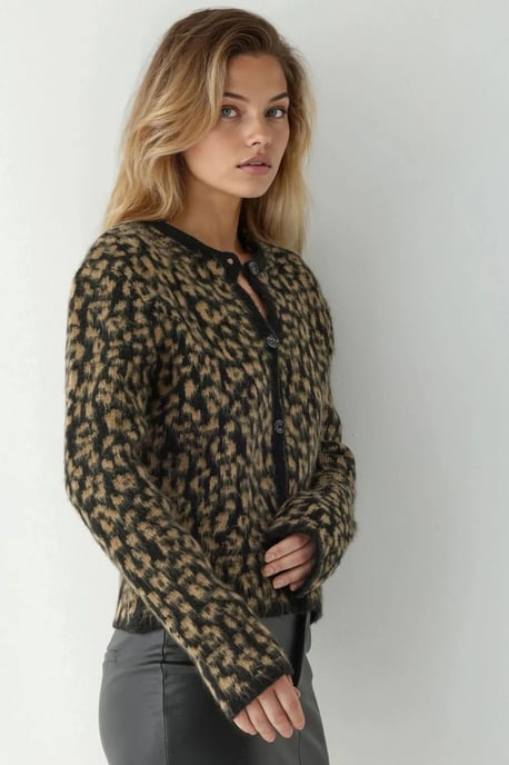 Lässiger Leopardenmuster Strickcardigan - Image 2