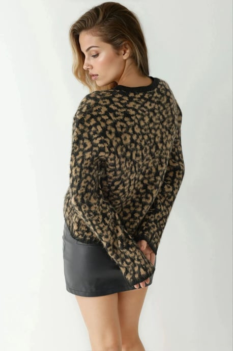 Lässiger Leopardenmuster Strickcardigan - Image 3