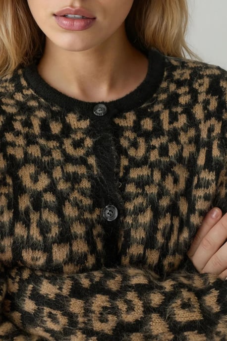 Lässiger Leopardenmuster Strickcardigan - Image 4