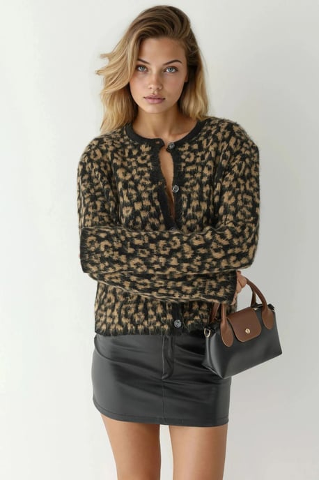 Lässiger Leopardenmuster Strickcardigan - Image 6