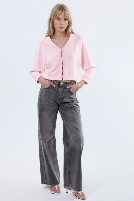 V-Ausschnitt Rippenstrick Cropped Cardigan - Image 3