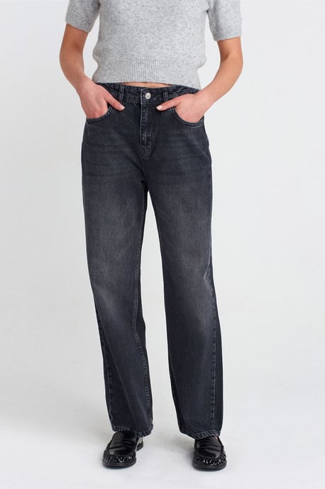 High-Waist Gerades Bein Baumwolljeans - Image 3