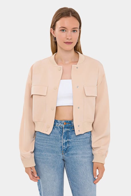 Runde Hals Bomberjacke mit Tasche - Image 3