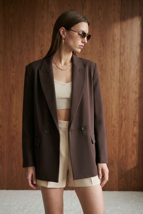Damen Lang Crepe Blazer Jacke - Image 1