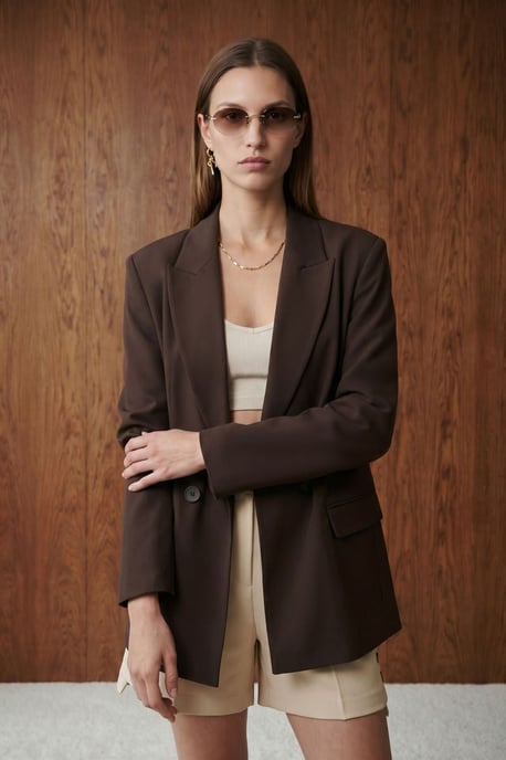 Damen Lang Crepe Blazer Jacke - Image 3