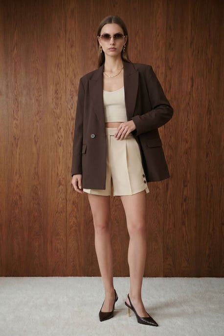 Damen Lang Crepe Blazer Jacke - Image 4