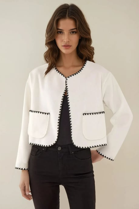 Kragenlose Jacke mit Kontrastnähten - Image 3