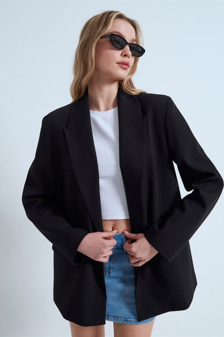 Damen Lang Crepe Blazer Jacke - Image 4