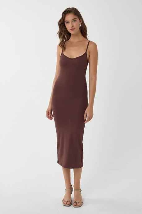 V-Ausschnitt Bodycon Midikleid mit dünnen Trägern - Image 2
