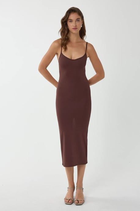 V-Ausschnitt Bodycon Midikleid mit dünnen Trägern - Image 3
