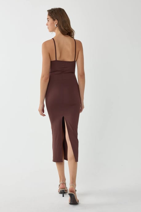 V-Ausschnitt Bodycon Midikleid mit dünnen Trägern - Image 4