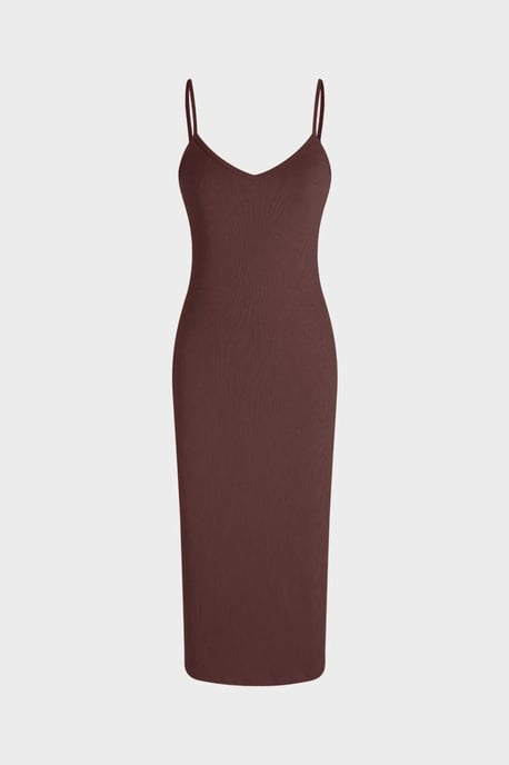 V-Ausschnitt Bodycon Midikleid mit dünnen Trägern - Image 6