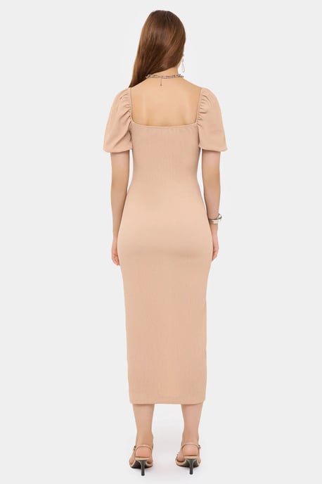 Herzen-Ausschnitt Puffärmel Midi-Kleid mit Schlitzen an der Seite - Image 4