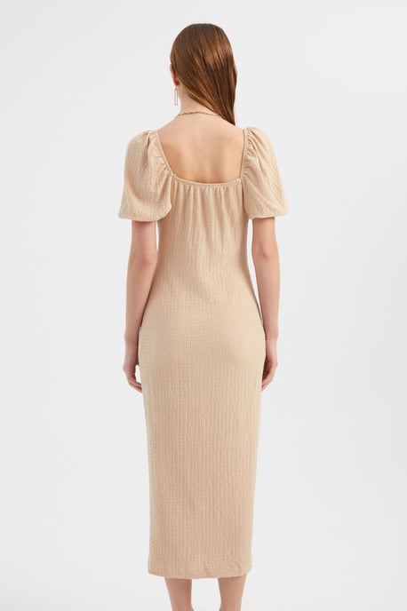 Herzchen-Ausschnitt Midi-Kleid mit gerafften Ballonärmeln und Seitenschlitz - Image 5