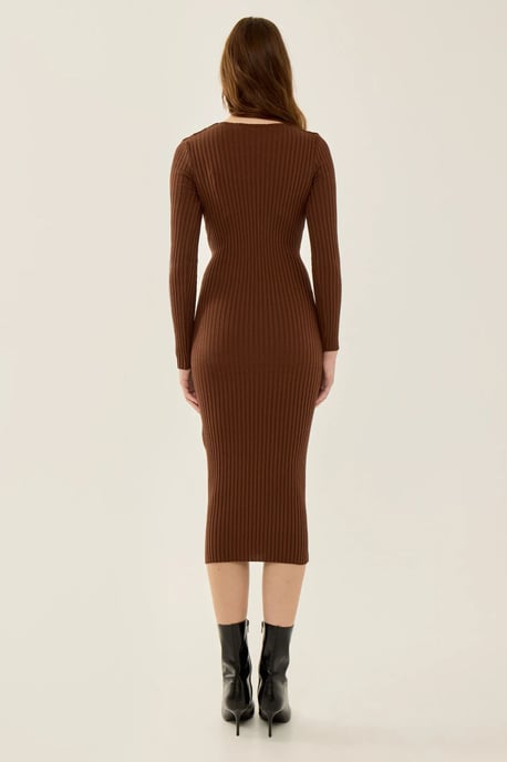 Rippstrick-Midi-Kleid mit Choker-Kragen - Image 4