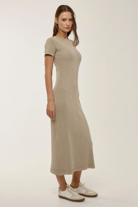 Kurzärmliges Kleid mit Rundhalsausschnitt in Midi-Länge - Image 2