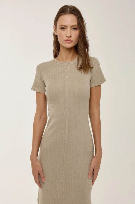 Kurzärmliges Kleid mit Rundhalsausschnitt in Midi-Länge - Image 3