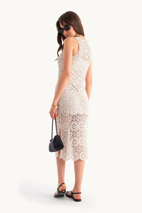 Hiccup Spitzen-Crochet-Midikleid mit Rundhalsausschnitt - Wollweiß - Image 3