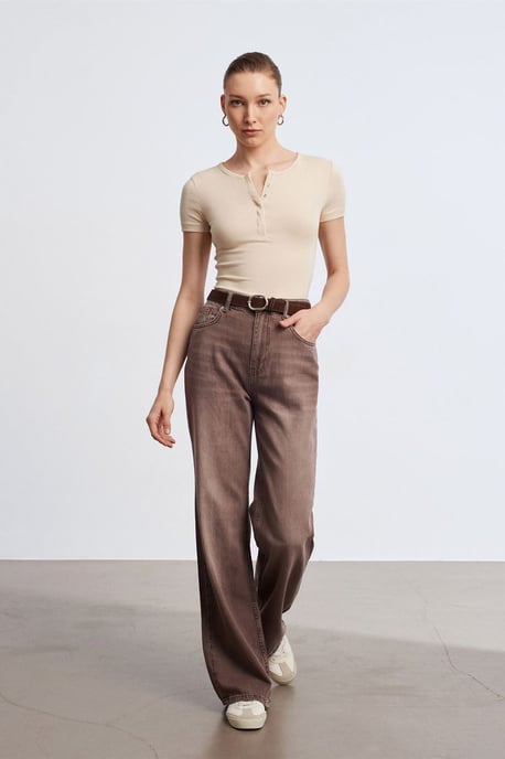 Hochtaillierte weit geschnittene Baumwoll-Jeans - Image 2