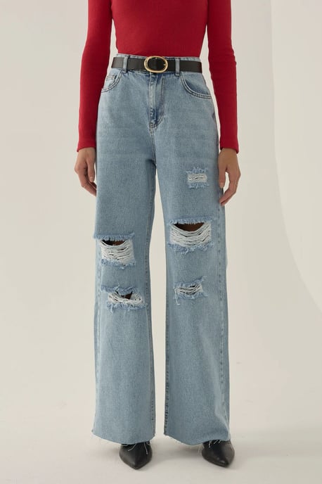 Ripped High Waist Weite Denim-Jeans - Image 2