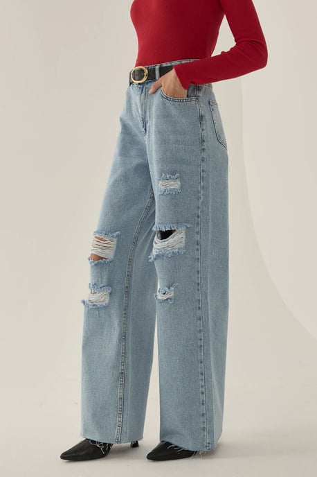 Ripped High Waist Weite Denim-Jeans - Image 3