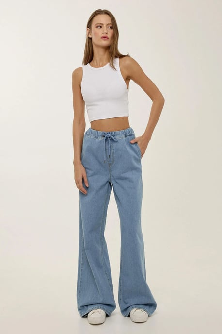 Schnürbare High-Waist Weite Bein Jeans - Image 1