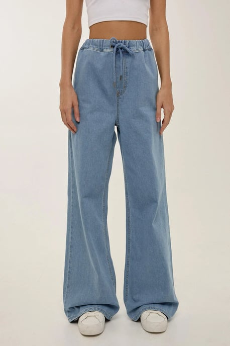 Schnürbare High-Waist Weite Bein Jeans - Image 2