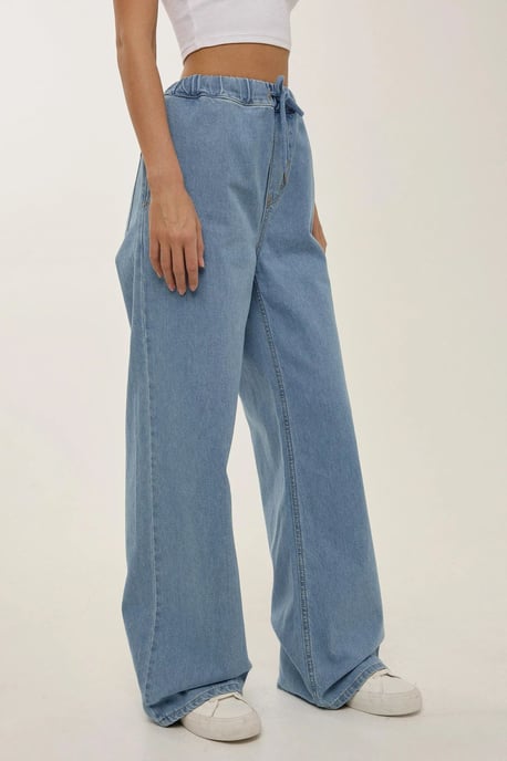 Schnürbare High-Waist Weite Bein Jeans - Image 3