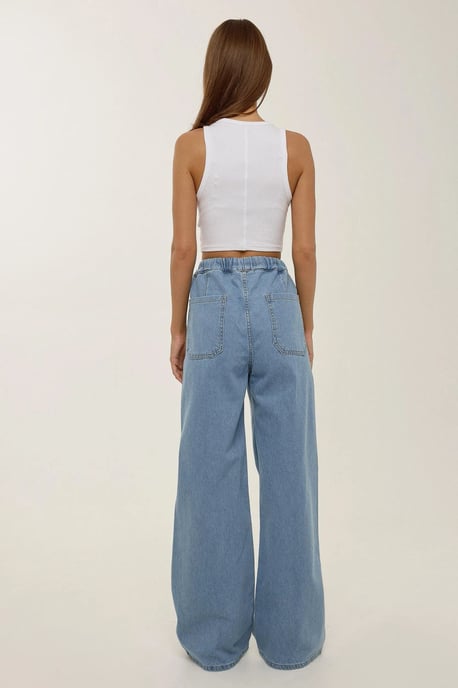 Schnürbare High-Waist Weite Bein Jeans - Image 4