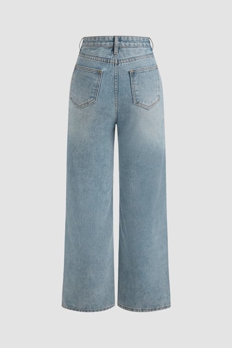 Gewaschene Efecet Weite Beinform Jeans - Image 4