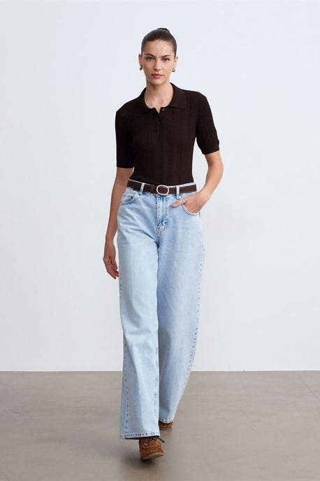 Hoch Taillenweite Bein Baumwoll-Denim-Jeans - Image 1