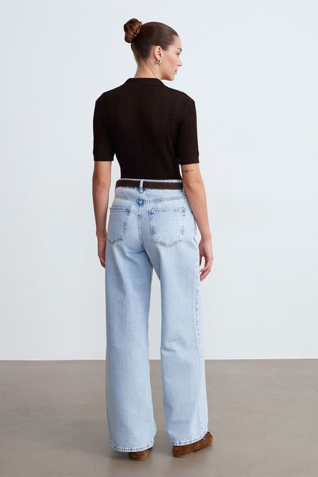 Hoch Taillenweite Bein Baumwoll-Denim-Jeans - Image 2