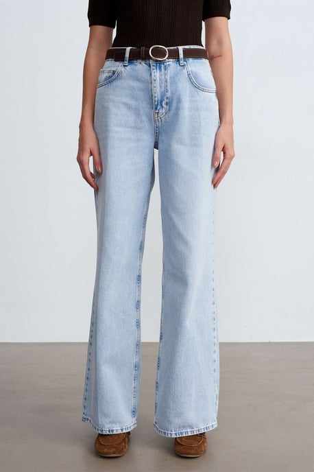 Hoch Taillenweite Bein Baumwoll-Denim-Jeans - Image 3